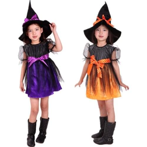 Halloween Fancy Elf Girls Dress Witch Clothing Costume for Girls with Hats Costume for Kids Carnival Costumes