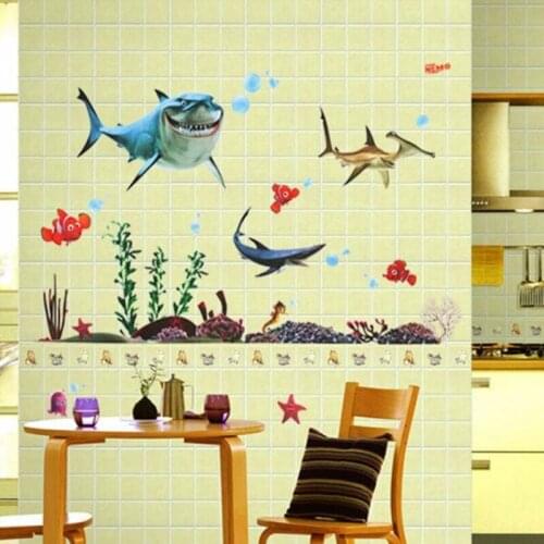 Under The Sea Wall Decals Finding Nemo Shark Turtle Starfish DIY Wall Stickers for Living Room Kids Playroom
