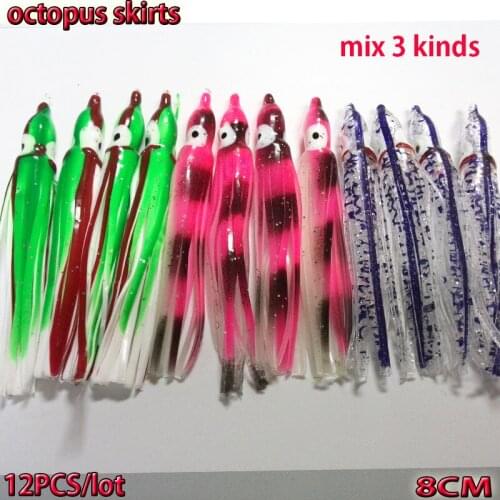 2019 new fishing squid octopus jig fishing octopus skirts length is 8CM number:12pcs/lot