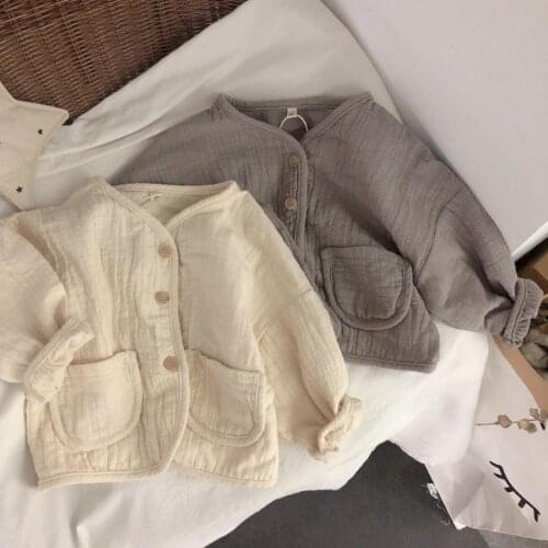 2021 new style girls boys cotton linen coat summer kids jacket