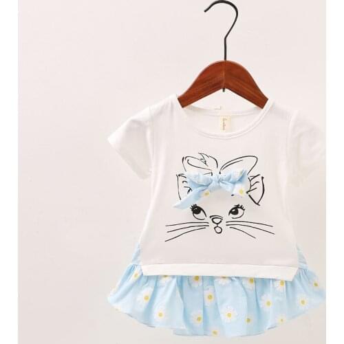 New Baby Girl Clothes Dress Casual Floral Cat Patch Korean Summer Cotton Cute Pretty Clothing Children Kids Baby Girl Dresses