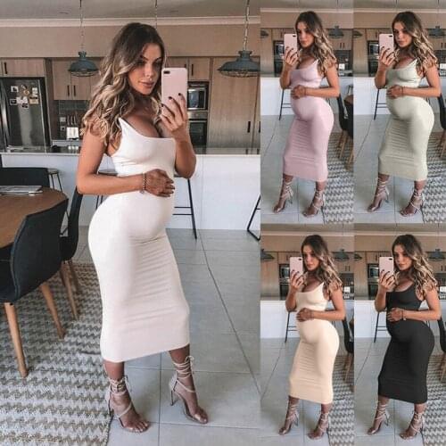Hot summer new maternity dress womens personalized womens suspenders solid color maternity dress
