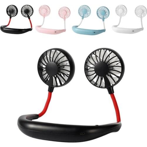 Portable Hands-Free Fan Mini USB Rechargeable Dual Fan Hanging Air Cooler Neck Fan Summer Sports Fan 1200mA