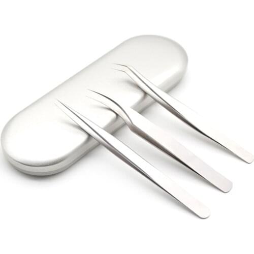 Professional Eyelashes Tweezers Stainless Steel High Precision Eyelash Extension Tweezers Set Sliver Eyelash Extension Nipper