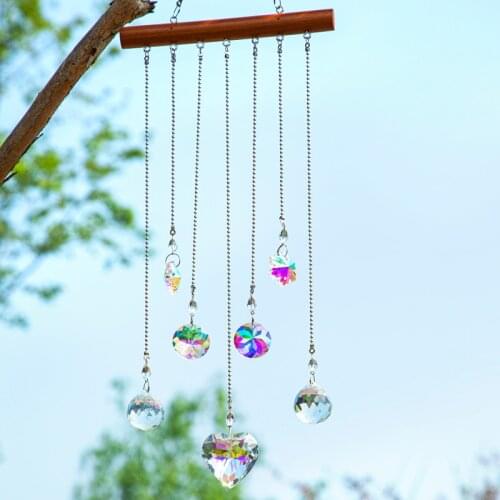 H&D Rainbow Crystal Prism Suncatcher Window Hanging Wall Art Ornament with Wooden Decor Modern Design For Home Garden Decoration