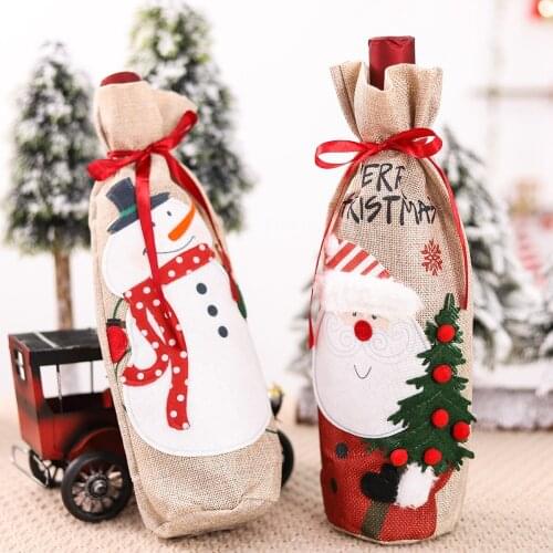 Christmas Wine Bottle Cover Merry Christmas Decor For Home 2021 Navidad Noel Christmas Ornaments Xmas Gift Happy New Year 2022