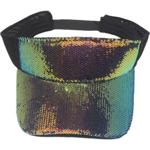 Hip-hop Gradient Bling Sequin Sun Visor Cap Summer Colorful Beach Visor Hats for Women Men