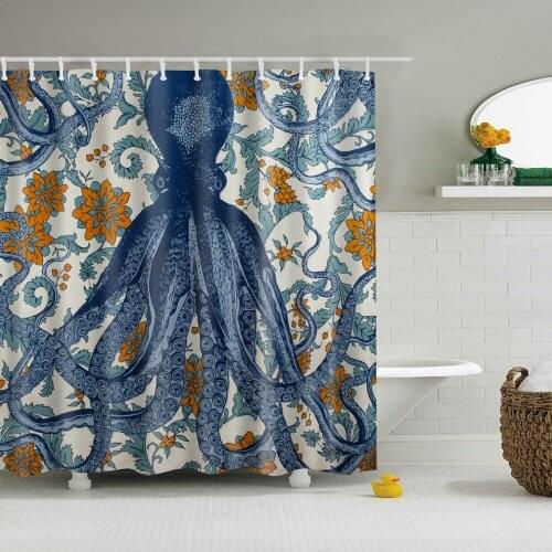 Nordic Style Animals Sea Octopus Bathroom Shower Curtains Frabic Waterproof Polyester Bath Curtains With Hooks