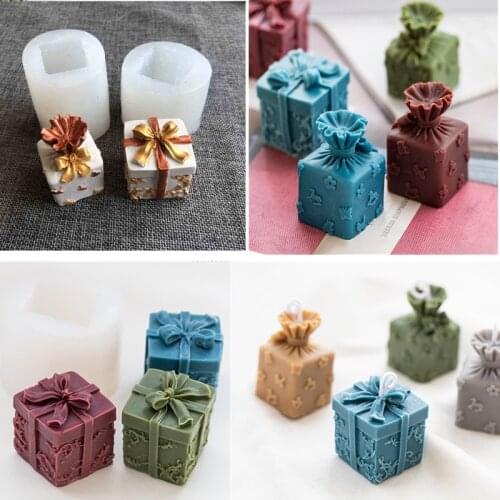 3D gift box shape silicone mold fondant kitchen accessories candle crafts chocolate bakeware mold