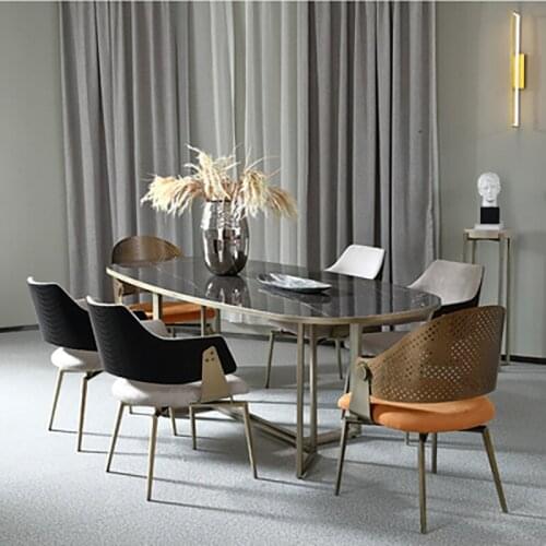 Nordic light luxury leather dining chair designer home restaurant iron art single chair design sense postmodern surprise wind ch