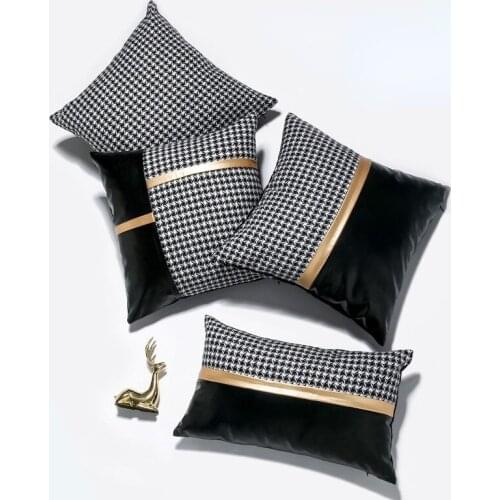 Modern PU splicing hug pillowcase living room sofa decoration 45x45 30x50 sofa cushion waist pillow car rest pillow fall decor