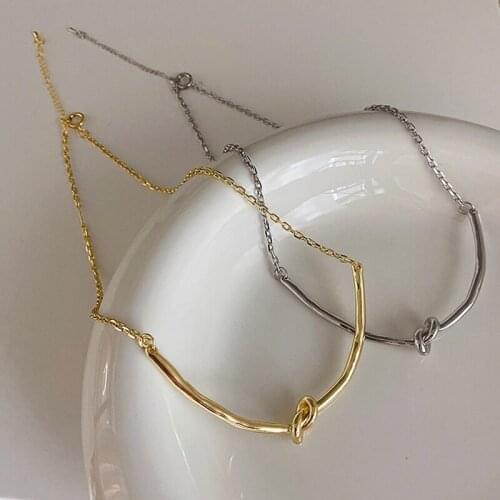 TARCLIY New Fashion Geometric Metal Knotted Pendant Necklace Simple Gold Silver Color Link Chain Fashion Ladies Clavicle Chain