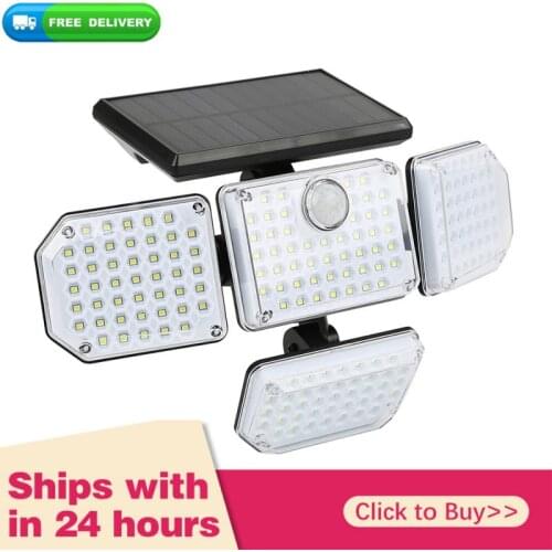 181 LED Solar LED Light Outdoor 4 Head Motion Sensor 270 Wide Angle Illumination Waterproof Lights Wall Lamp For Garden Garage