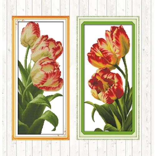 Tulip Patterns Chinese Cross-stitch Flowers DMC Embroidery Kit 14ct 11ct Counted Print on Canvas DIY Needlework Kits Home Decor