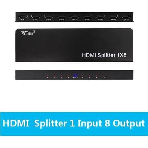 Wiistar 1x8 HDMI Splitter One In Eight Out HDMI Splitter Audio Video Distributor Amplifier Support Full HD 3D 1080P/60HZ/4K/30HZ