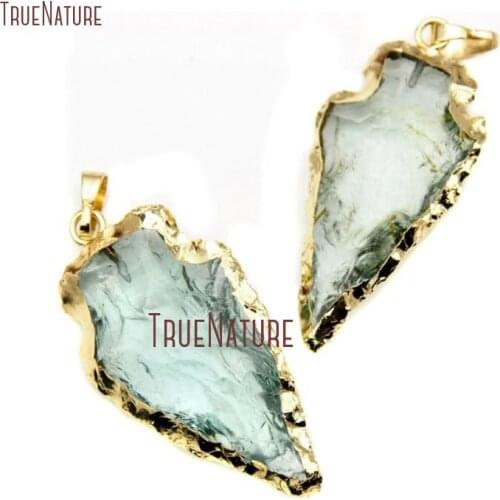 Green Quartz Arrowhead Pendant with Electroplated 24k Gold Crystal Arrow Pendant Charms PM15919