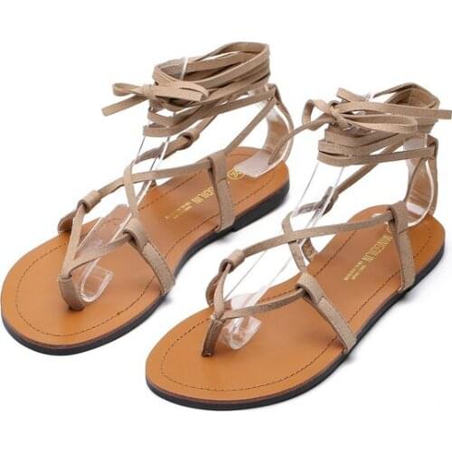 2021 New Summer Roman Sandals Multiple Cross-Strap Tall Knee High Bondage Thong Nubuck Women Sandals Flip Flops Black Apricot