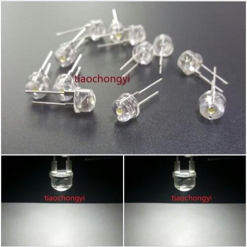 100PCS DIP LED 8mm White 6000k 0.5 Watt Wide Angle Bright High Power LEDs 0.5w