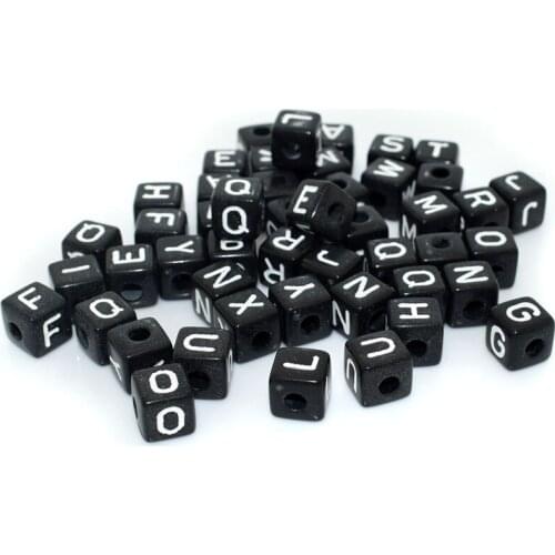 10x10mm 50pcs Random Mixed Black Alphabet/ Letter Acrylic Cube Loose Beads Findings For DIY Garment Accessories