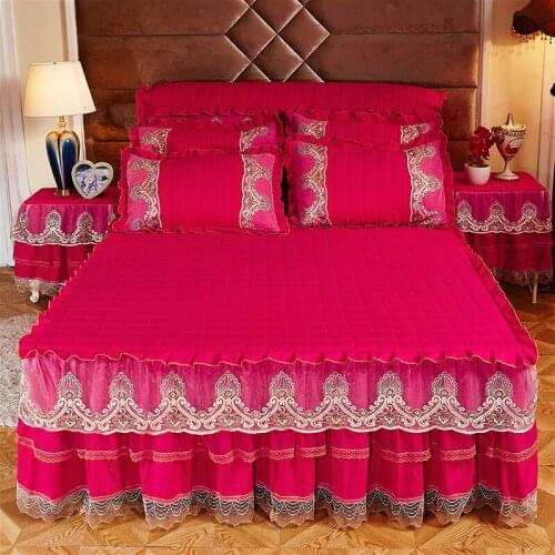 2020 new products Thickened cotton quilting Bed spread Fitted Sheet Pillowcases 2/3 pcs Embroidered lace Princess bedding