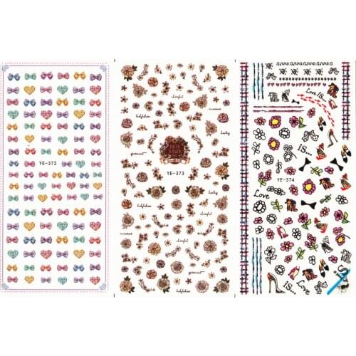 3 PACK/ LOT WATER TRANSFER DECAL NAIL ART NAIL STICKER BOW TIE FLOWER VINE GRASS YE372-374