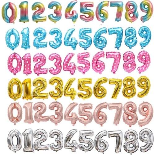 32inch Rose Gold Silver Rainbow Number Foil Balloons Wedding Decoration Digit Air Balloon Happy Birthday Globos Party Supplies