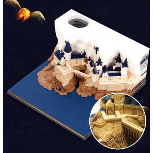 3D Creative Paper Carving Art Hogwarts Castle Note Paper Art Building Blocks Paper Note Paper Decoration Home Decoration Crafts