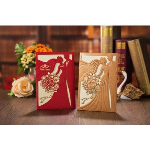 50SET/LOT New Style Wedding Invitation Card With Red Envelope Can Customized Style