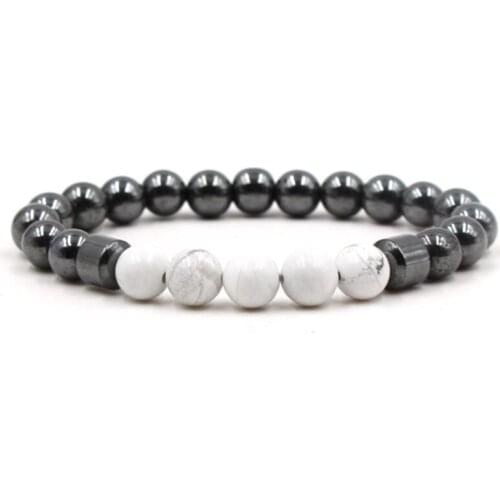 8mm fg2 adjusted Charm nature white Howlite hematite bead Bracelet women Healing Prayer Reiki Chakra Buddha Yoga