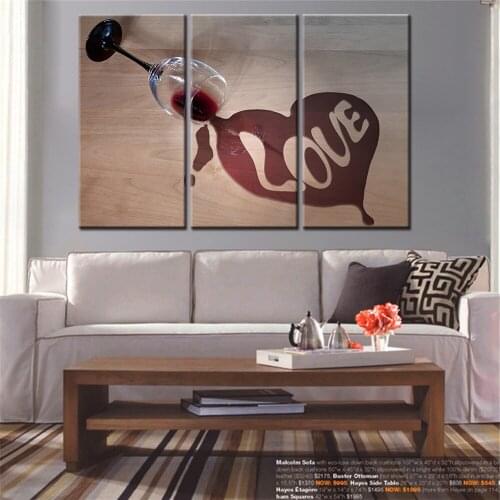 Promotion High Quality No Frame Still Life Wine Glass Love Canvas Art Wall Picture Modular Paintings Decoration for Living Room