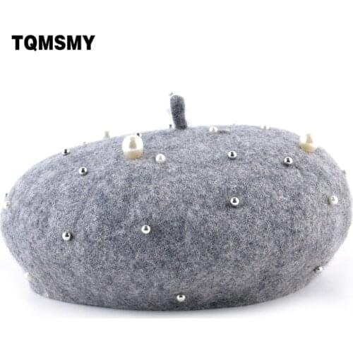 TQMSMY Spring Autumn Candy Color Female Pearl Berets Hat For Women 100% Wool Felt Hats womens Beret Bonia Gorras TMC88