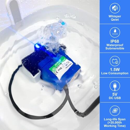 Mute Water Pump LED Light Warning Pet Cat Water Fountain Motor Accessories Replacement for Cats Drinking Bowl Water Dispenser