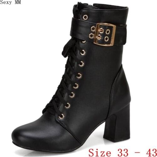 Spring Autumn High Heels Ankle Boots Women Short Boots Ladies Shoes botas botte femme Small Plus Size 33 - 40 41 42 43