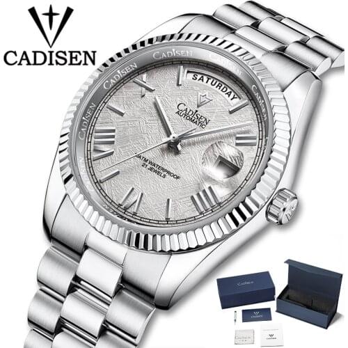 CADISEN Mens Mechanical Watches Top Luxury Brand Automatic Watch Mens Stainless Steel Multifunctional Waterproof Wristwatches