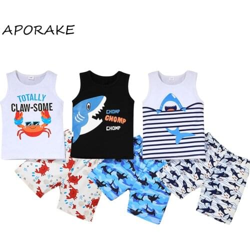 2021 0-5Y Casual Kids Baby Boy Clothes Set Cartoon Animal Print Sleeveless Top Vest+Shorts Summer Holiday 2pcs Outfits