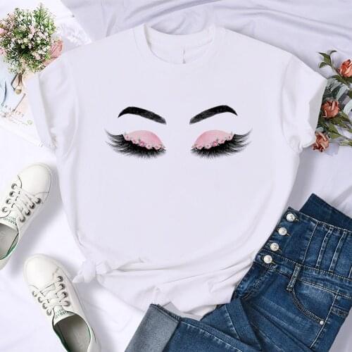 Floral Eye Lashes Pattern Print T Shirt Fashion Women Tshirt Casual Short Sleeve Women Tops T-shirt Cute Graphic Tee Clothes