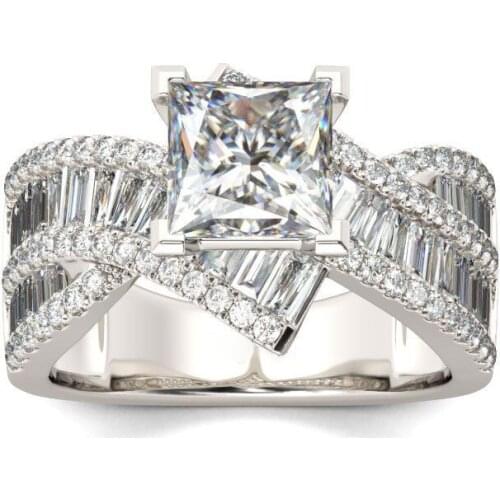 Hainon Luxury Cross Square Cubic Zironia CZ Rings For Women Silver Color Wedding Engagement Bridal Finger Ring Jewelry