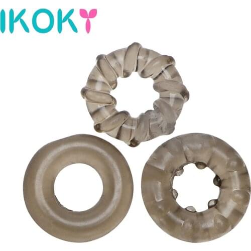 IKOKY Delay Ejaculation Cock Ring Penis Ring Male Masturbator Elastic Sex Toys for Men 3Pcs/set