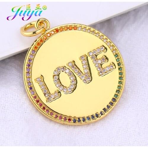 Juya DIY Rainbow Crystals Accessories Gold Love Letters Pendant For Handmade Trendy Wedding Christmas Charms Jewelry Making