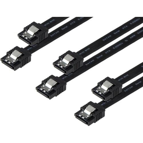 SATA Cable Straight to Straight Connectors SATA III 6.0 Gbps, SATA Cable 18 Inches, SATA 3 Cable - 18 Inches, Black, 3-Pack