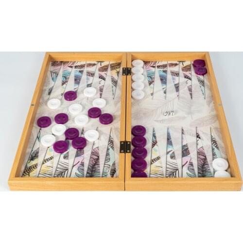 No:17 Classic Backgammon Board Game Tavla The Wooden Modern Feather Design Big Size Perfect Gift Dice & Checkers Included