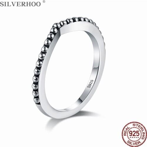 SILVERHOO Authentic 925 Sterling Silver Water Drop Round Beads Finger Rings For Women Simple Engagement Jewelry Girlfriend Gift