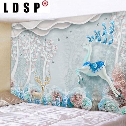 LDSP Landscape Cartoon Forest Elk Tapestry Wall Hanging Wall Covering Rugs Background Cloth Beach Mat Blanket Art Home Decor