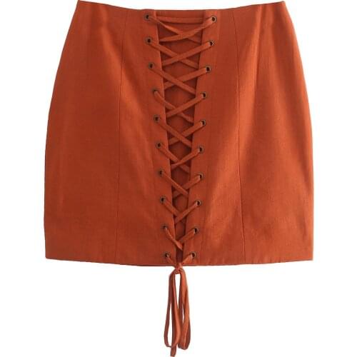 Summer Fashion Women Wear Rope Decorated Solid Color Sexy Mini Hip Skirt