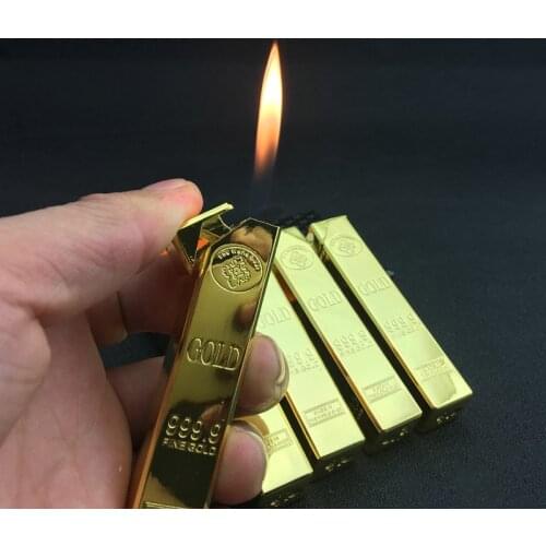 Bullion Shape Lighter Creative Metal Gold Bar Refillable Butane Gas Lighter Flame Cigarette Lighter