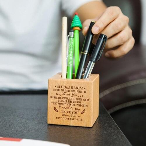 Daughter to Mom engraving Multi-function creative wood Made Desk Stationery Organizer Pen Pencil Holder Storage Box Case Square