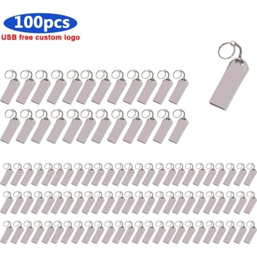 Fashion 100pcs free logo mini metal USB Flash Drives Pen Drive 64GB 32GB 16GB 8GB 4GB Memory Stick USB 2.0 Flash Disk gift 128GB