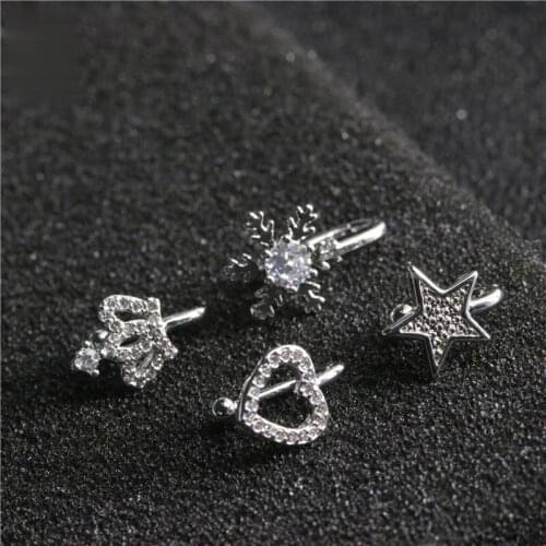 Fashion Snowflake Five Pointed Star Love Crown Ear Bone Clip Charm Women No Ear Hole Zircon Stainless Steel Piercing Jewelry