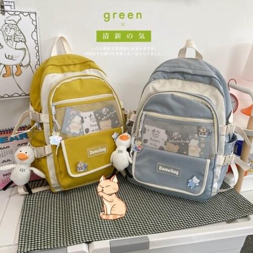 Fashion Womens Backpacks Kawaii Doll Pendant Schoolbag For Girls Contrast Color Nylon Outdoor Travel Backpacks