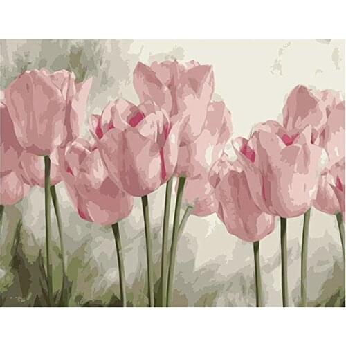 Flower DIY Oil Painting Frame Tulip Flowers DIY Painting By Numbers Kit Modern Wall Art Picture Living Room Home Wall Decor